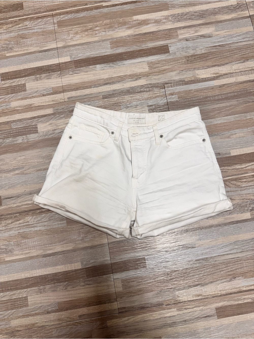 Lucky Brand White Denim Roll-Hem Shorts